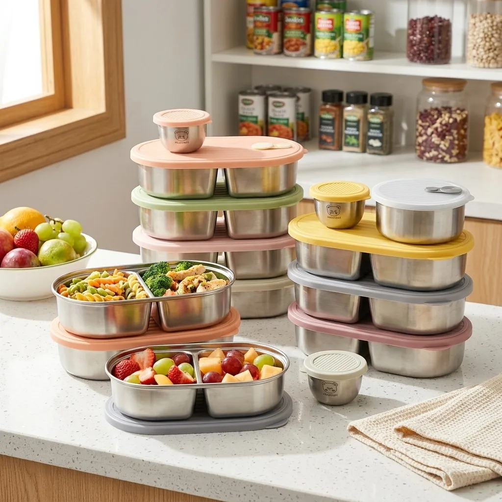Food Storage With Dividers - 電子レンジ対応、304ステンレス製、密閉式の仕切り付き弁当箱。子供向け、学校での食事準備に最適。
