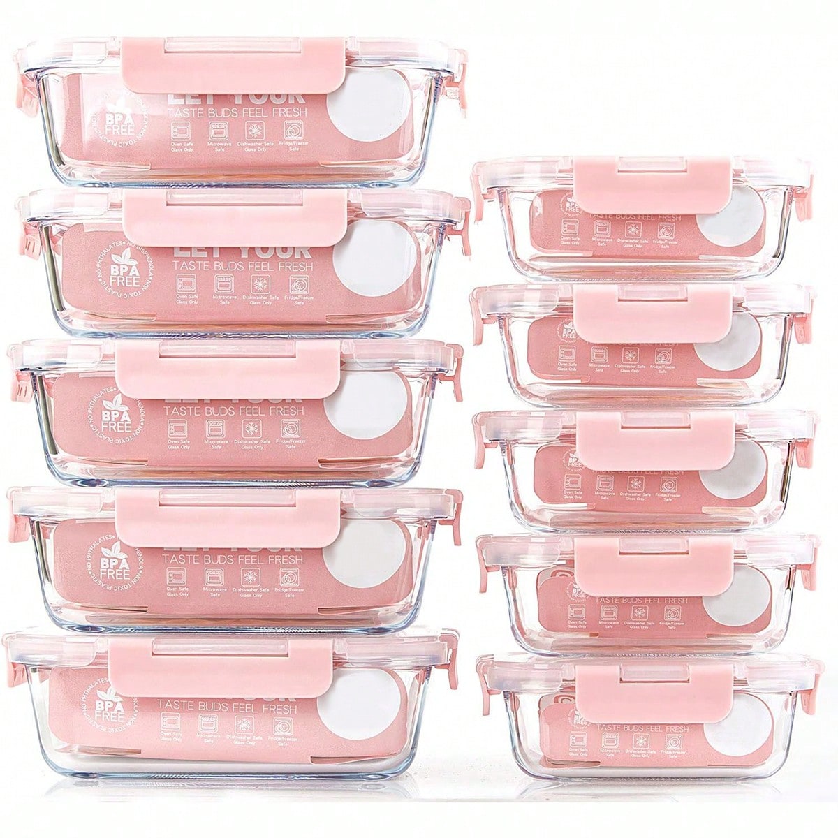 Food Storage Meals - 10個入りガラス製ミールプレップ容器、蓋付き食品保存容器、気密ガラスランチボックス、電子レンジ、オーブン、冷凍庫、食洗機対応
