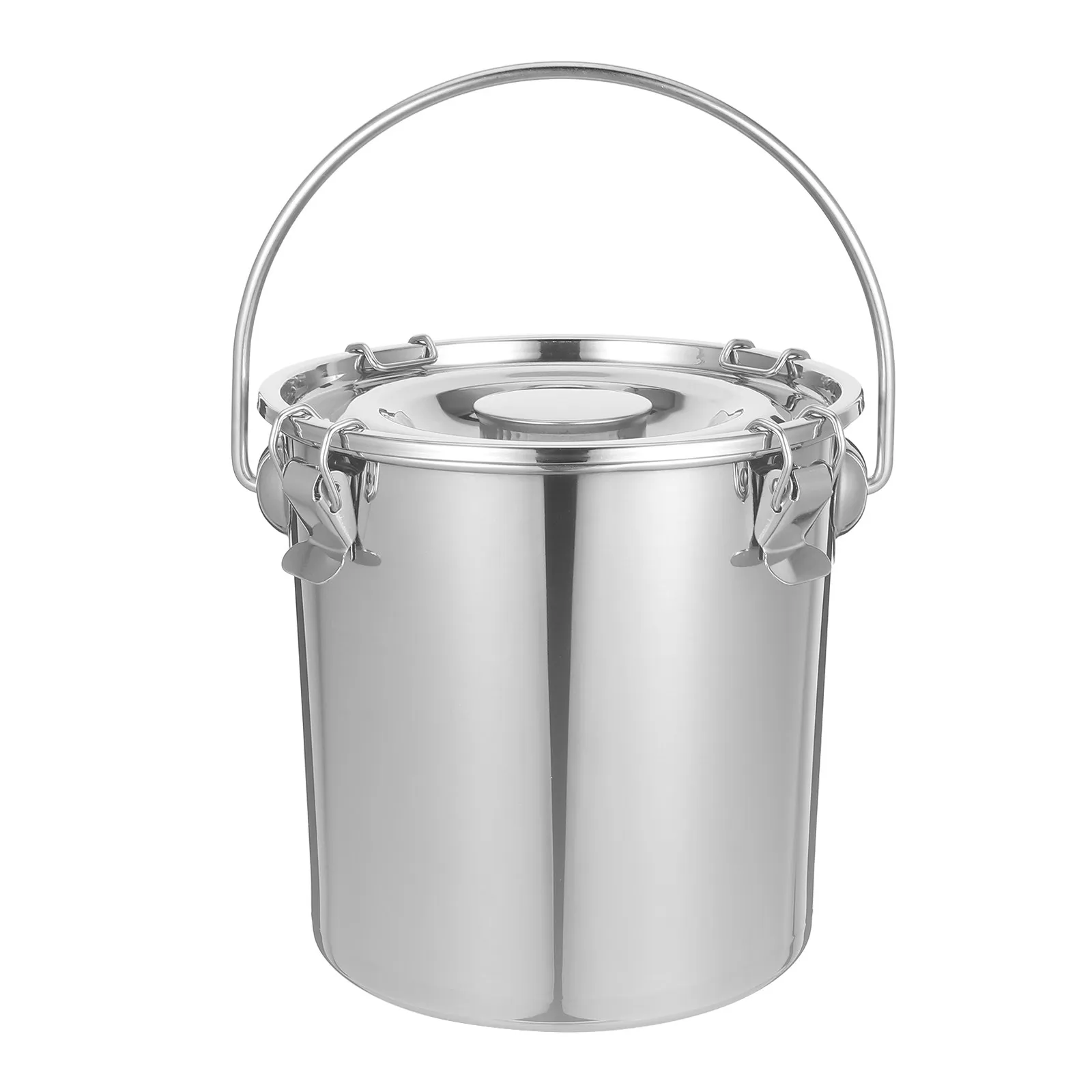 Food Storage Containers - ステンレス製、持ち運び可能な密閉式ミルクバケツ。食品に安全な保存容器。ミルク、油、スープ、飲料などを保管するのに最適。7L容量の金属製バケツ。