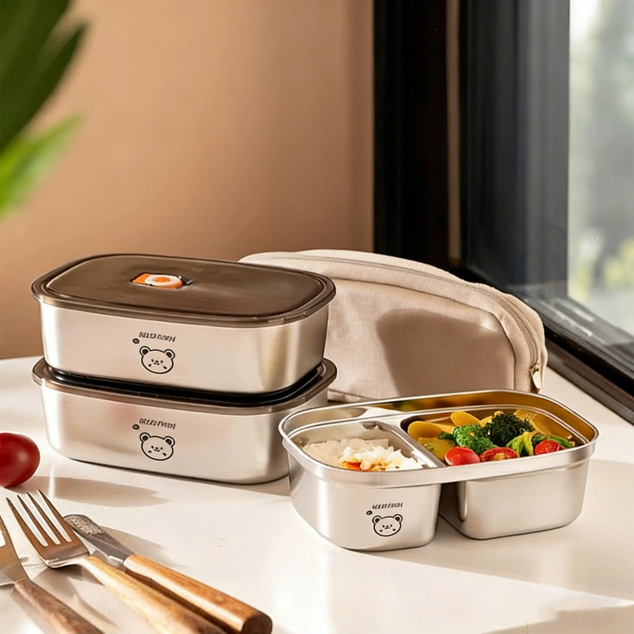 Food Storage Oven Safe - 大容量、304ステンレス製、子供や学生向けの弁当箱。電子レンジ対応、持ち運び可能、密閉性があり、蓋付き。