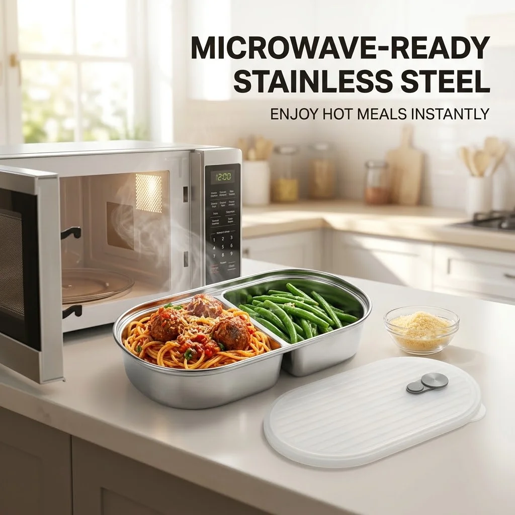 電子レンジ対応、304ステンレス製、密閉式の仕切り付き弁当箱 - Food Storage With Dividers のレビューと価格