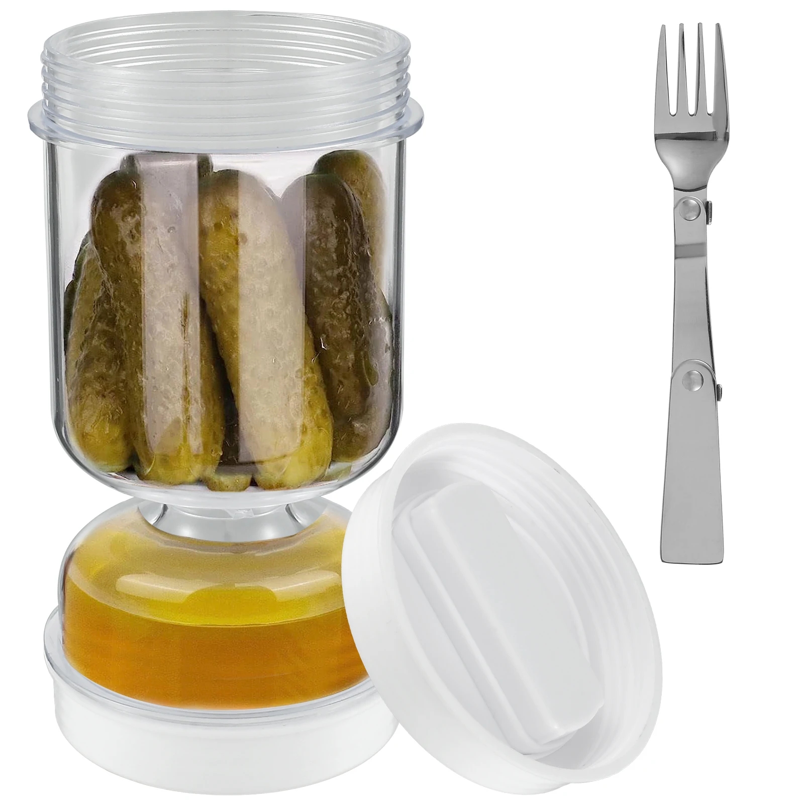 フォーク付きピクルスジャー ドライおよびウェットディスペンサ - Food Storage With Dividers のレビューと価格