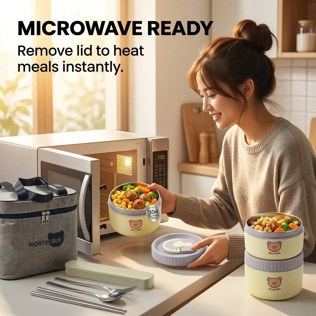 304ステンレス製、保温機能付きランチボックス。子供や学生向 - Food Storage Oven Safe のレビューと価格
