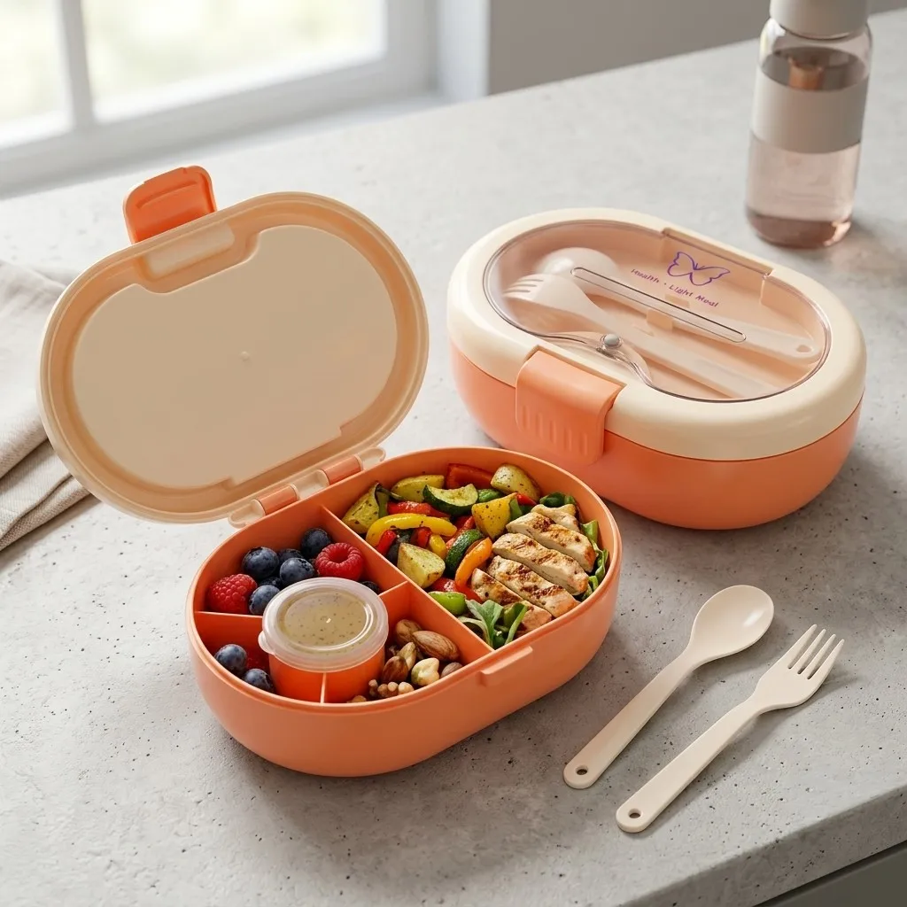 プラスチック製の弁当箱。カトラリー付きで、汁漏れしにくく、仕 - Food Storage With Dividers のレビューと価格
